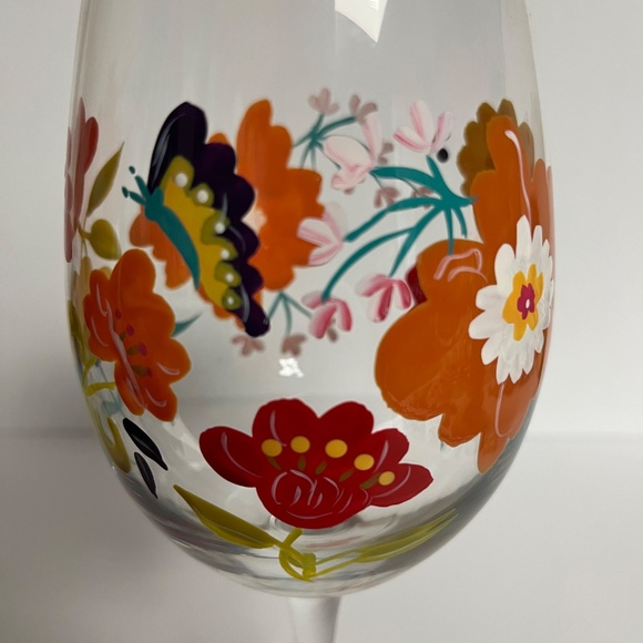 Pier 1 Imports Spring Floral Hand Painted Wine Glass Water Goblet Mouth Blown - Picture 7 of 12